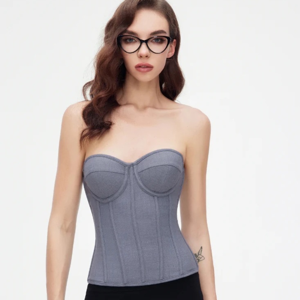 Elegant Gray Strapless Corset Top
